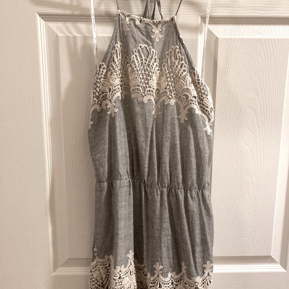 Grey halter romper with lace detail